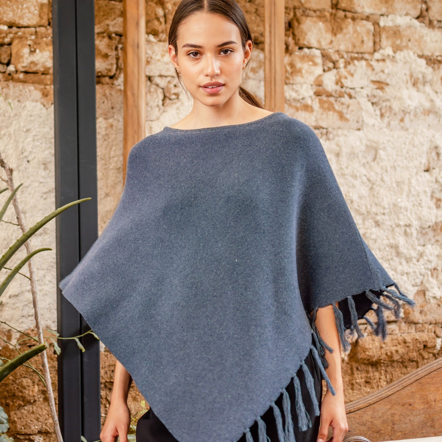 Ethical & Artisanal Poncho - Ocean Blue